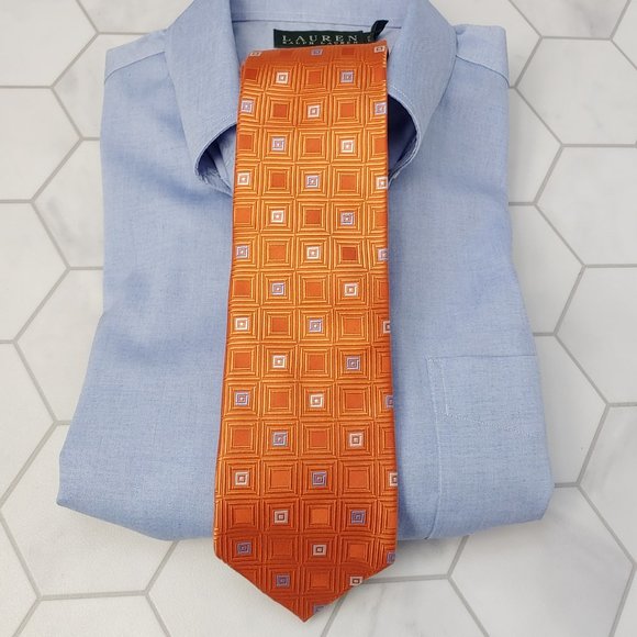 Men's MICHAEL KORS 100% Silk Tie Orange Geometric Pattern. - Picture 1 of 8